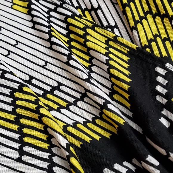 CHENAULT Black White Yellow Overlapped Long sleeve Abstract Casual Blouse Tops - Picture 7 of 11